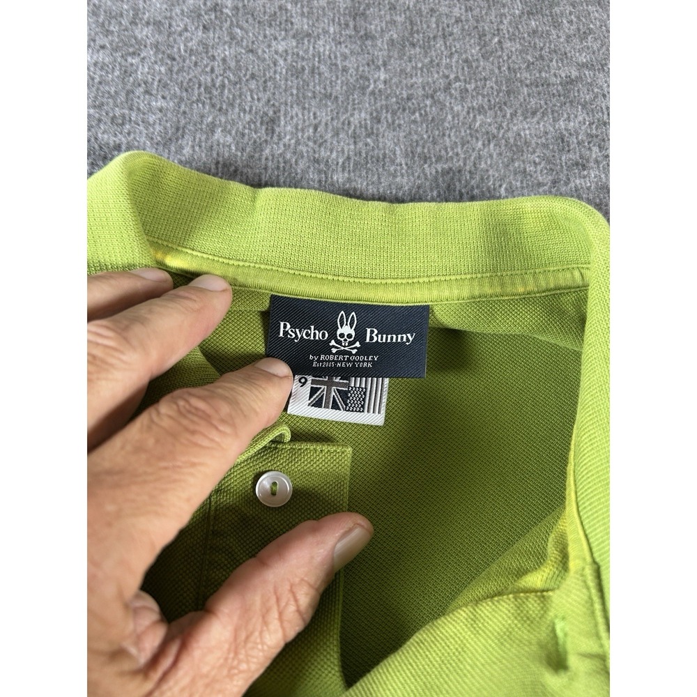 Psycho Bunny Polo Shirt Men's 9 Lime Green Pink Twin‎ Tipped Short Sleeve - Picture 3 of 7